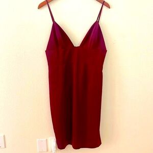 Stunning rich merlot silky dress size L and fully lined.